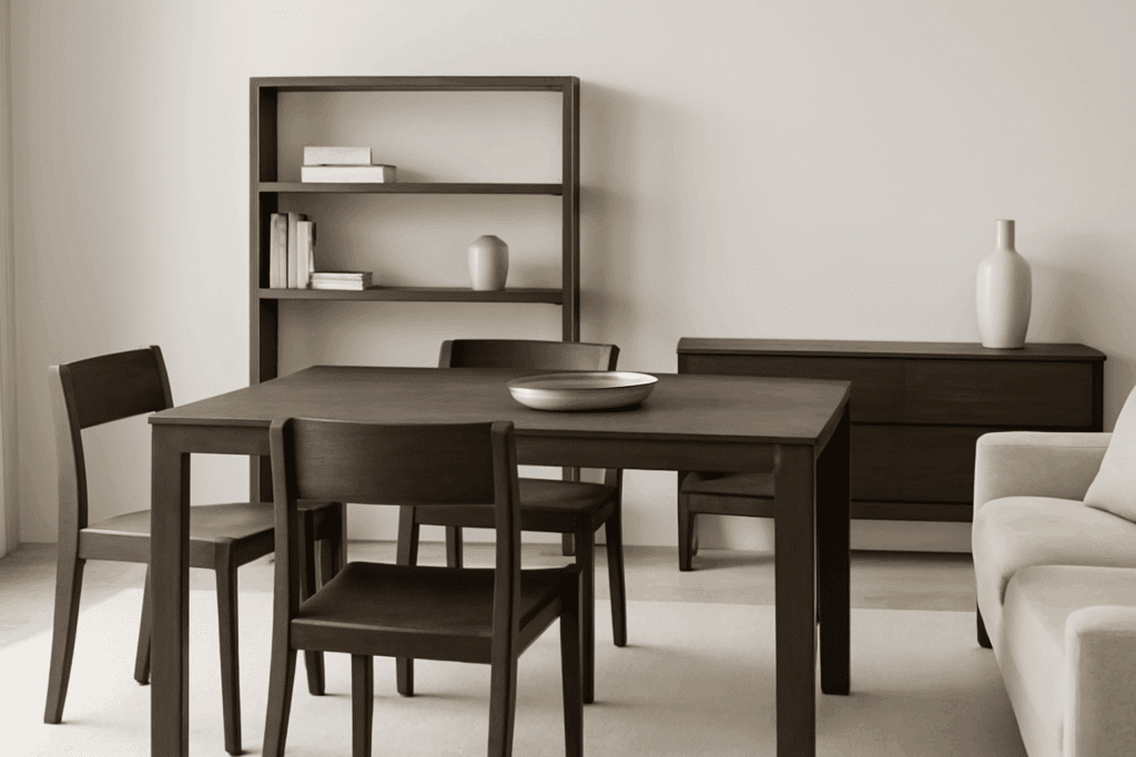 Møbler i wengetreverk i moderne interiør